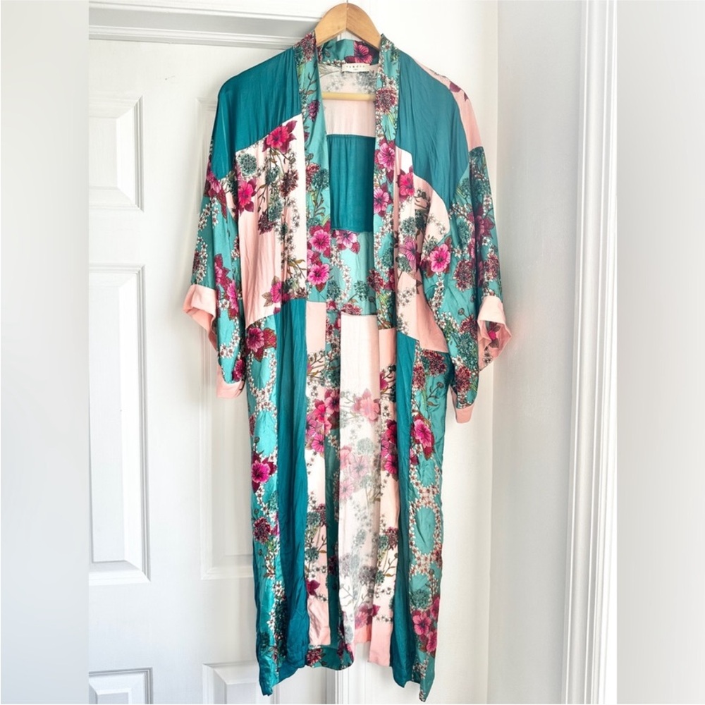 Sandro Ting Floral Colorblock Silk Blend Kimono Jacket - Picture 2 of 5